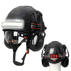 Construction safety helmet with built-in goggles, LED headlamp and earmuffs – image 1