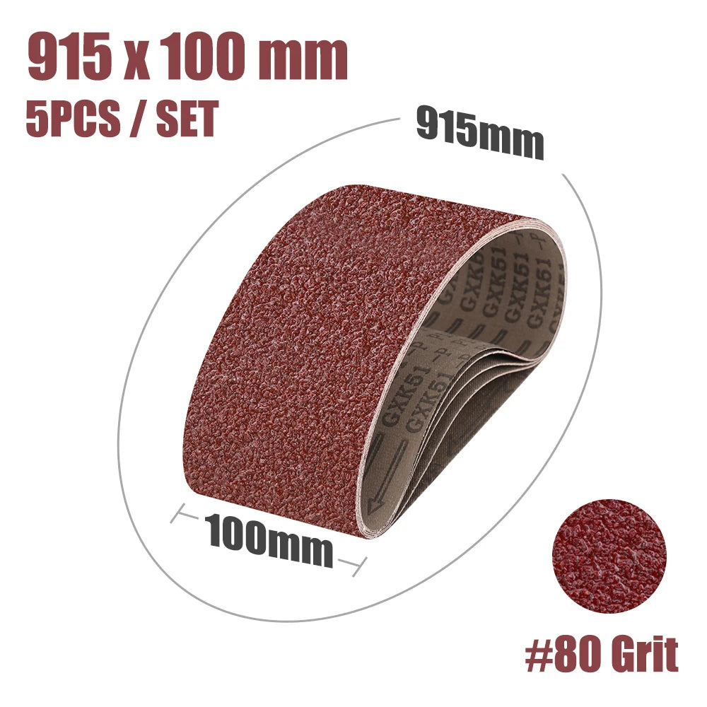5pcs Sanding Belts 100×915mm | Belt Sander Polishing Paper Grit 40–400 Aluminium Oxide