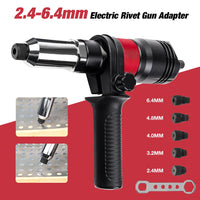 Electric Rivet Nut Tool Adapter – 2.4–6.4mm Thread Heads with Handle & Wrench