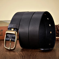 Men’s Genuine Leather Belt — 3.3cm Cowskin Strap with Solid Copper Buckle
