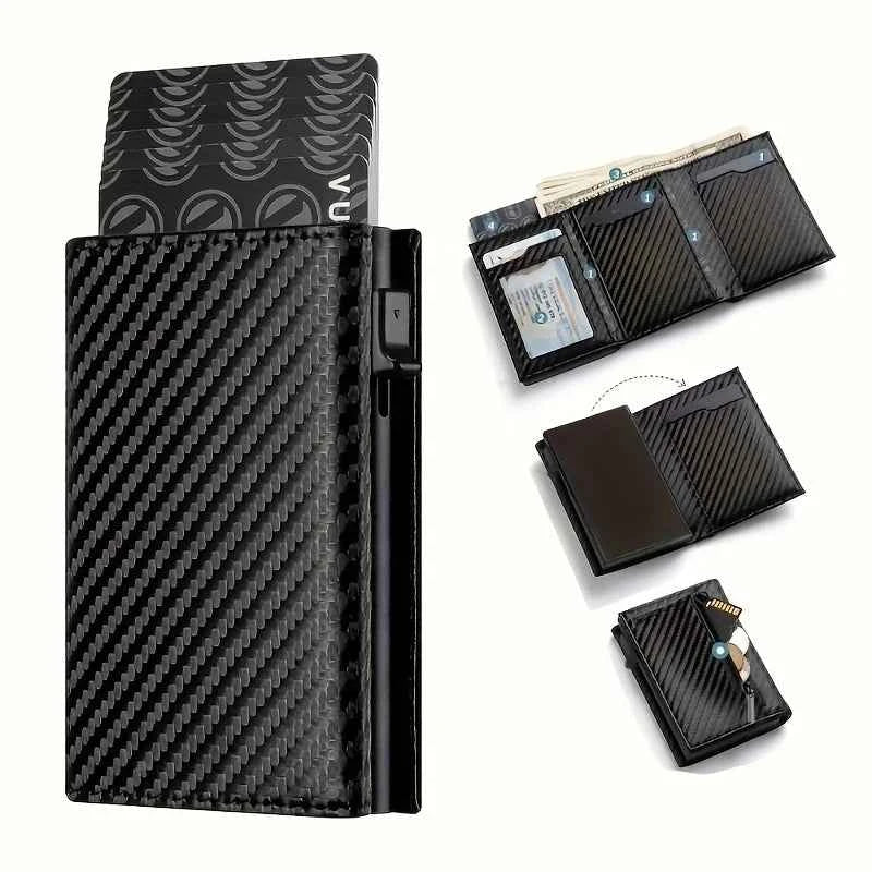 RFID Blocking Pop-Up Metal Card Holder Wallet with Zipper Coin Purse