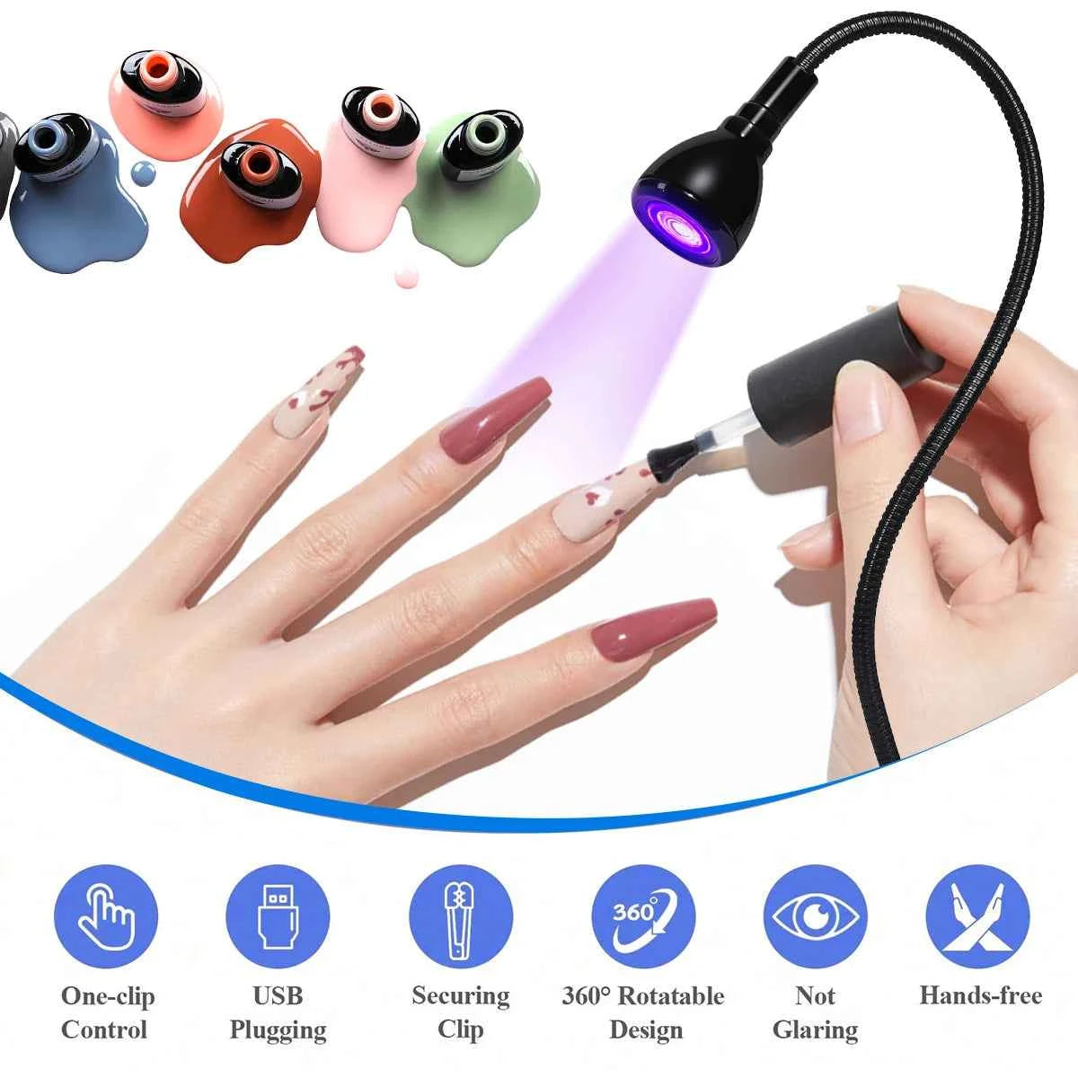 360° Rotatable Mini LED UV Nail Lamp – Professional Clip On Flash Cure Light