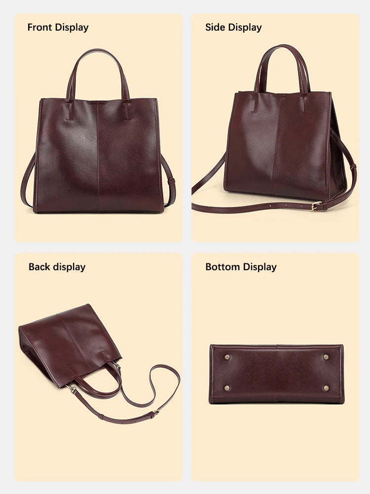 Genuine Leather Oil Wax Tote Bag – Large Capacity Vintage Shoulder & Crossbody Shopper for Women
