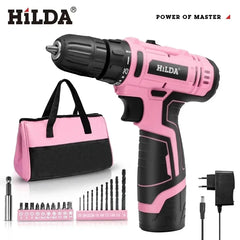 12V Pink Cordless Drill Set