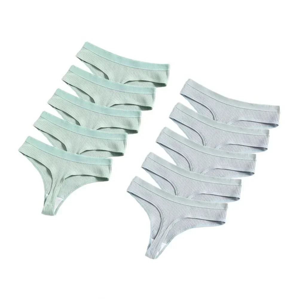 Seamless Cotton G-String 10-Pack | Breathable Thong Solid Colour Plus Size Women's Underwear
