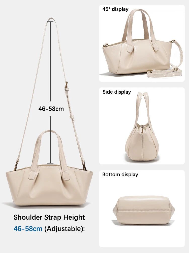 Ruched Genuine Leather Small Satchel