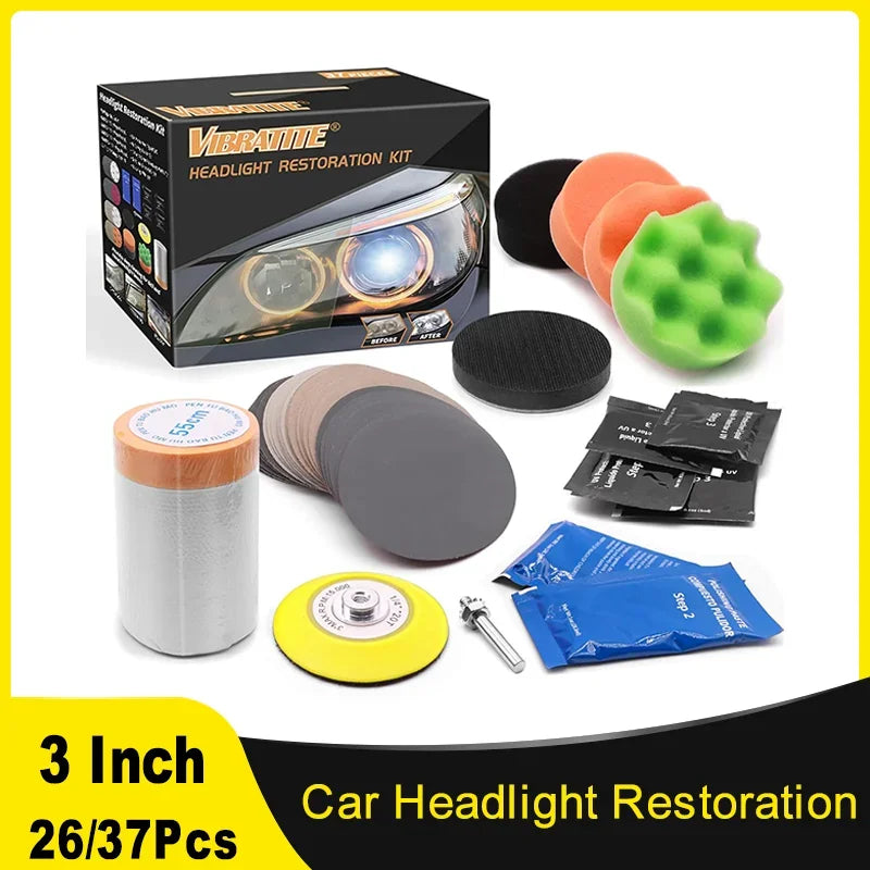 3" Car Headlight Restoration Kit – 26/37pcs Polishing Pads with Drill Backing Pad by Snagg A Restoration Kit