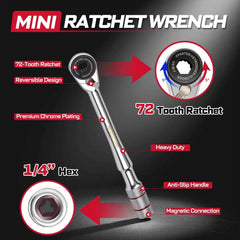 1/4" Ratchet Wrench Set 4pcs | Multi-Angle Portable Hand Repair Tool Kit for Confined Spaces