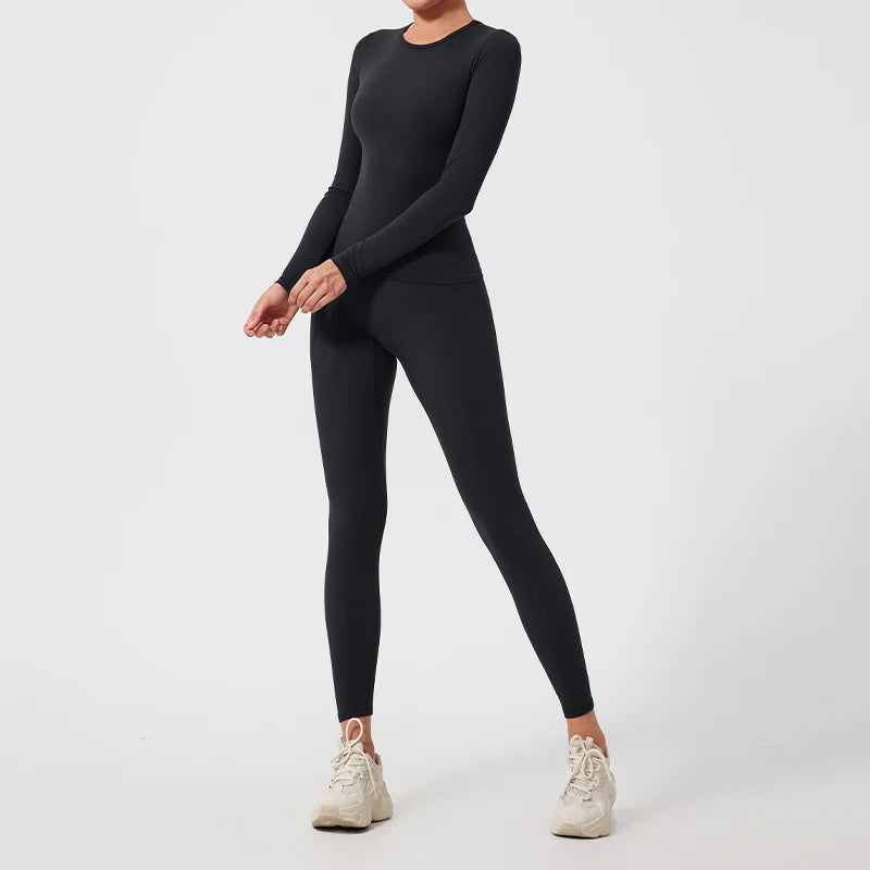 Women's 2-Piece Ultra-Soft Long Sleeve Gym Set | Sports Bra Yoga Running Workout Suit Activewear