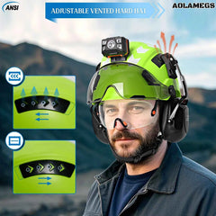 Construction safety helmet with earmuffs and head lamp – image 2