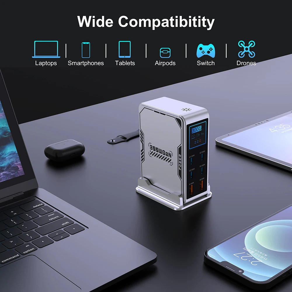 300W GaN Charger USB Type C 6-Port Digital Display by Snagg A Charging Station