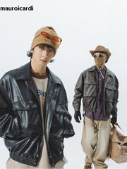 Vintage Black & Brown PU Leather Moto Jacket by Snagg A Jacket