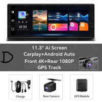 11.3" 4K Dash Cam – Rearview Camera DVR with CarPlay, Android Auto & GPS Navigation by Snagg A Car DVR