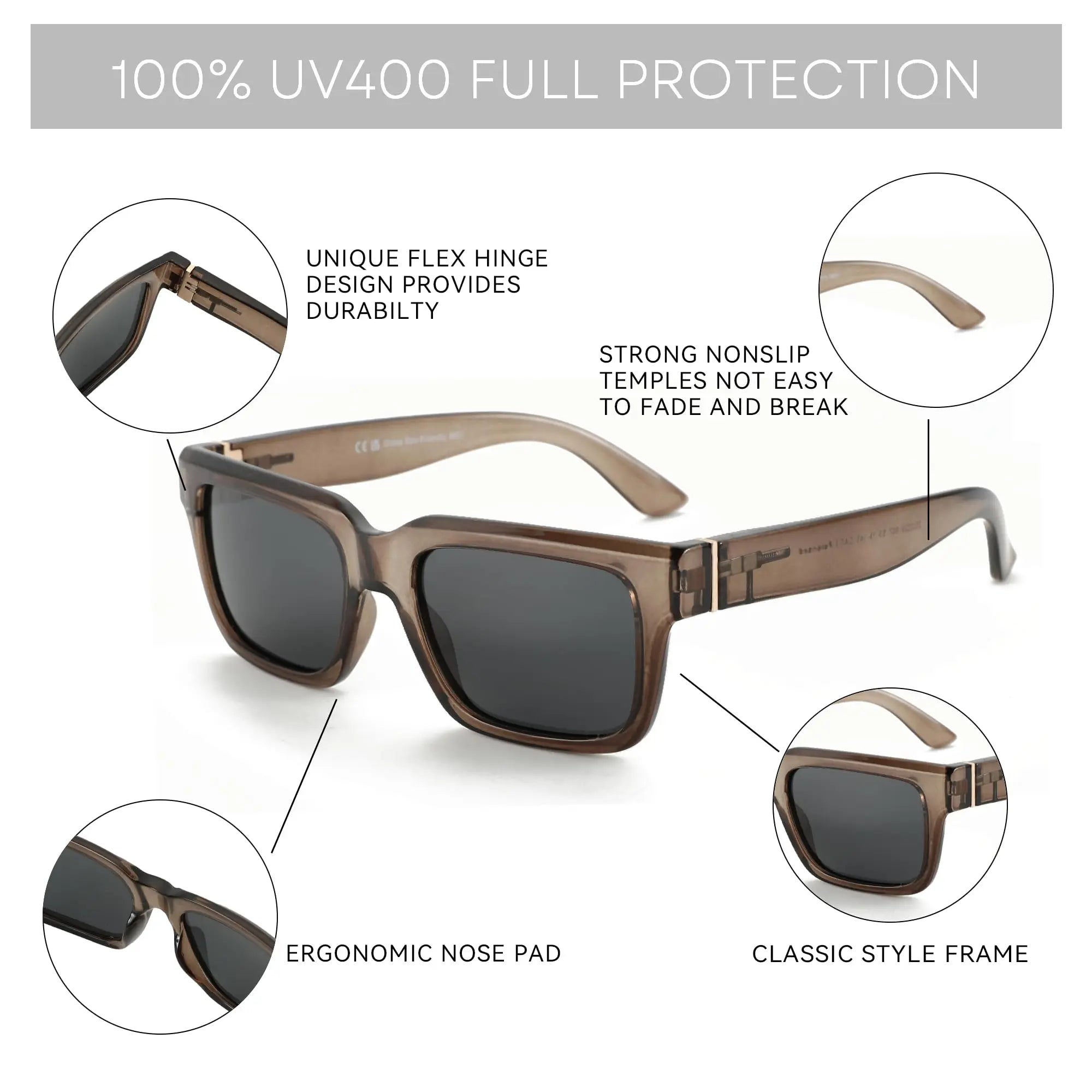 Retro Rectangle Polarized Sunglasses by Snagg It Sunglasses