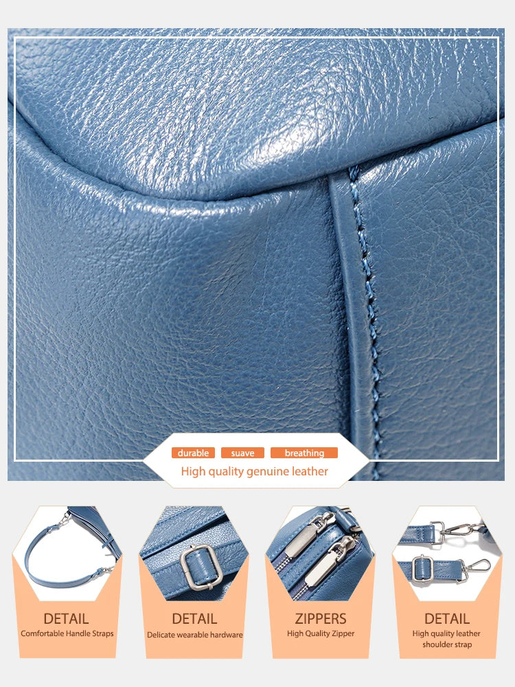 Cowhide Leather Multi-Pocket Crossbody Handbag – Fashion Shoulder & Commuter Shopper Bag for Women