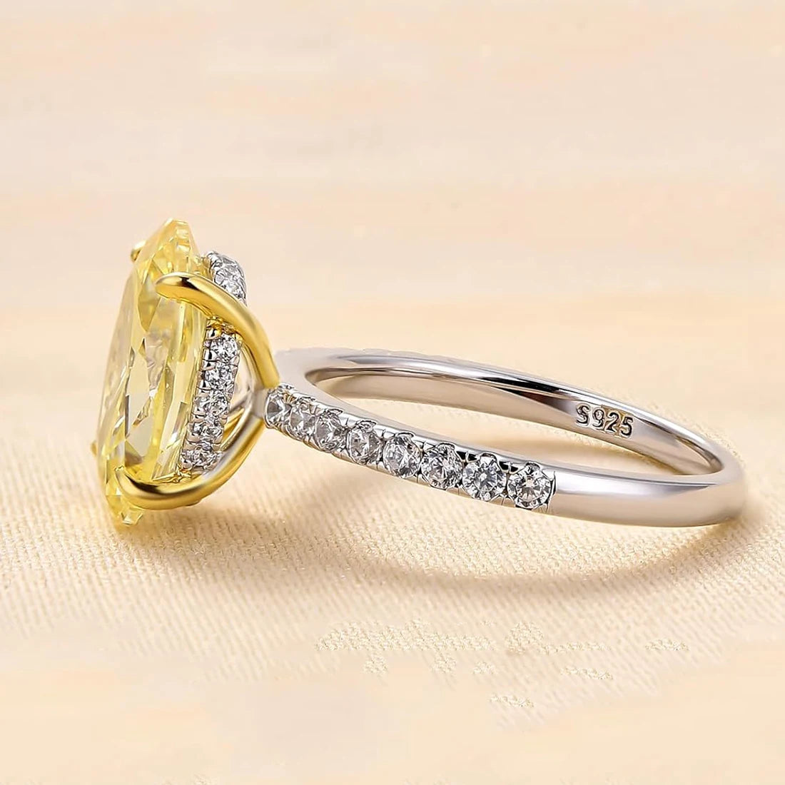 8×12MM Yellow High Carbon Diamond Ring