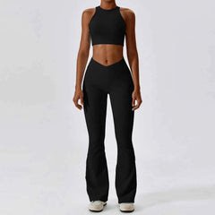 Women's 2-Piece Ribbed Seamless Yoga Set | Sports Bra & Gym Leggings Fitness Tracksuit Activewear