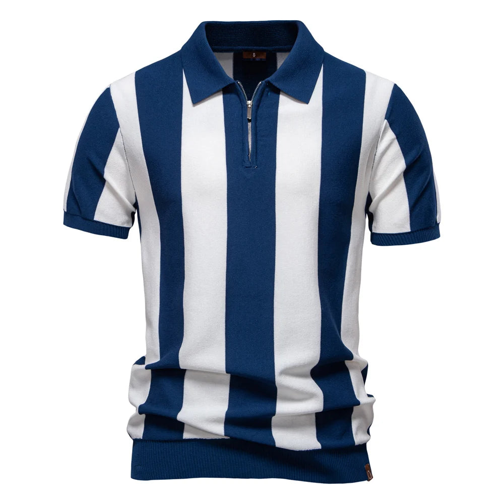 Men's Striped Contrast Panel Polo | 2026 Summer Social Casual Essential