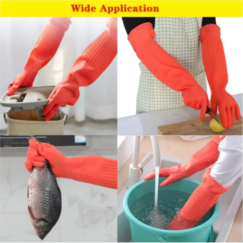 45cm Lengthen Dishwashing Cleaning Gloves Reusable Rubber Latex Kitchen Gloves Soft Comfortable Waterproof Household Clean Tool by Snagg A Gloves