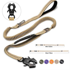 Bungee Dog Leash with Car Seatbelt Clip – Reflective Shock-Absorbing No-Pull Tactical Lead for Large Dogs