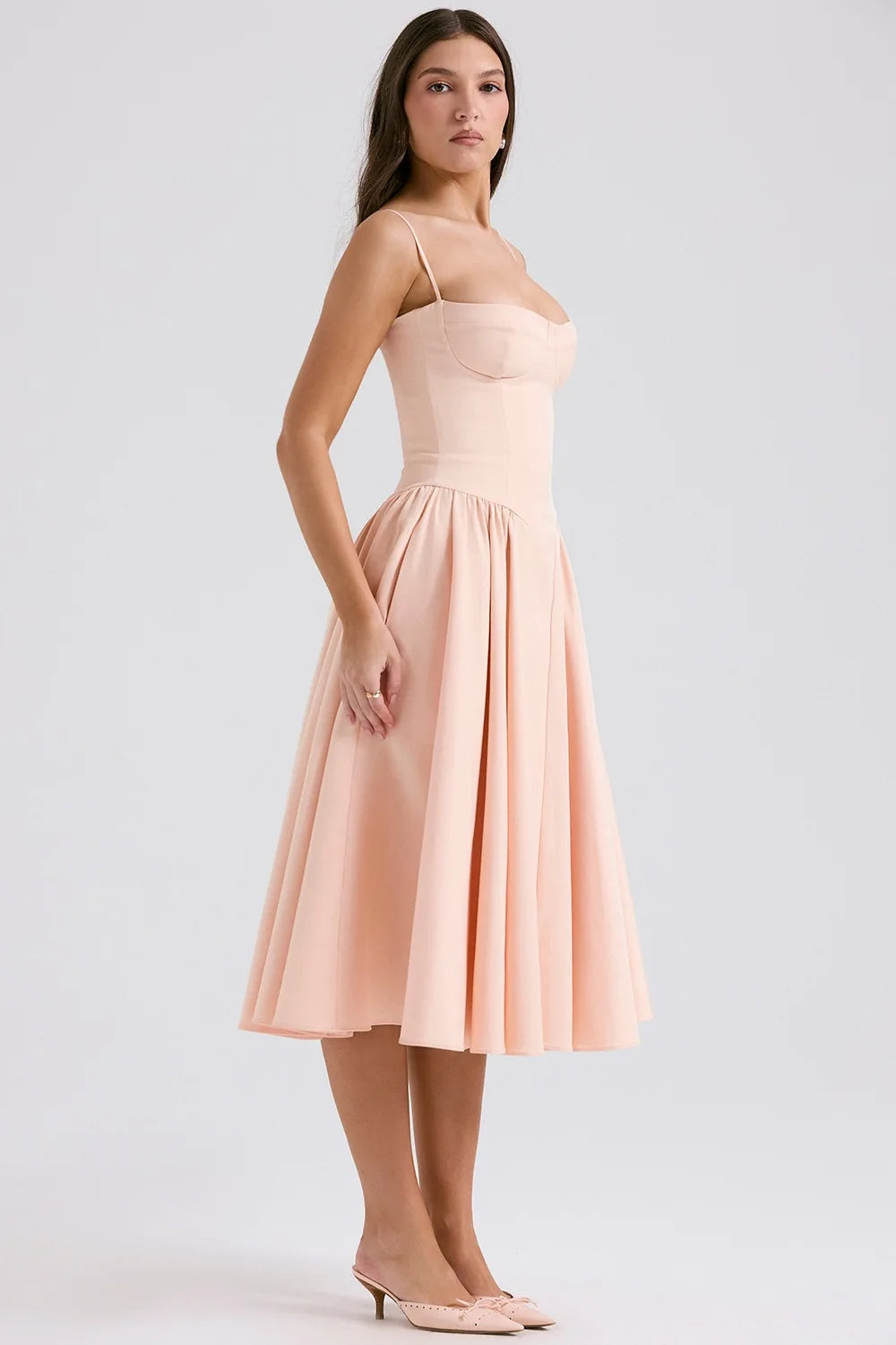 Vintage Floral High Waist A-Line Midi Dress – Women's Sundress for Wedding Guest & Evening