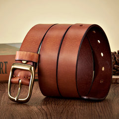 Men’s Genuine Leather Belt — 3.3cm Cowskin Strap with Solid Copper Buckle