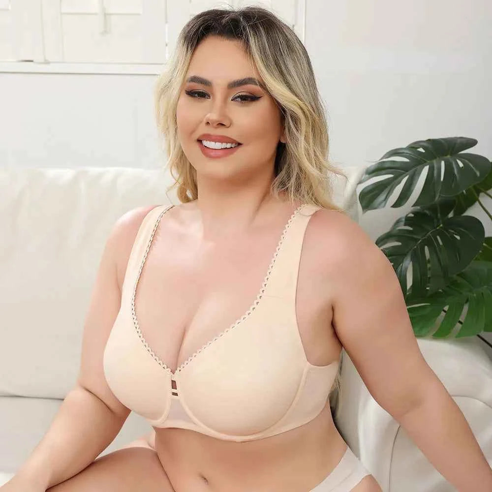 Plus Size Wide Strap Minimizer Bra | Underwire Full Coverage Unpadded Lace