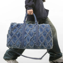 Denim Ripped-Style Duffle Bag