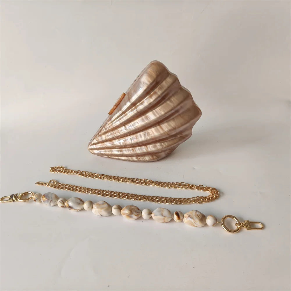 Shell Brown Acrylic Marble Box Clutch
