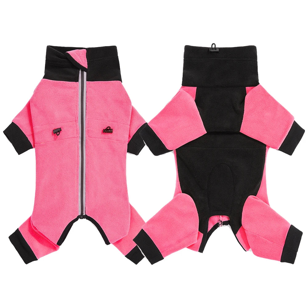 Fleece Dog Jumpsuit with Closed Belly – Warm Winter Overalls for Small Dogs (Cuttable Panel)
