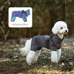 Waterproof Dog Raincoat with Built-In Harness – Adjustable Reflective 4-Leg Overalls for Small Dogs