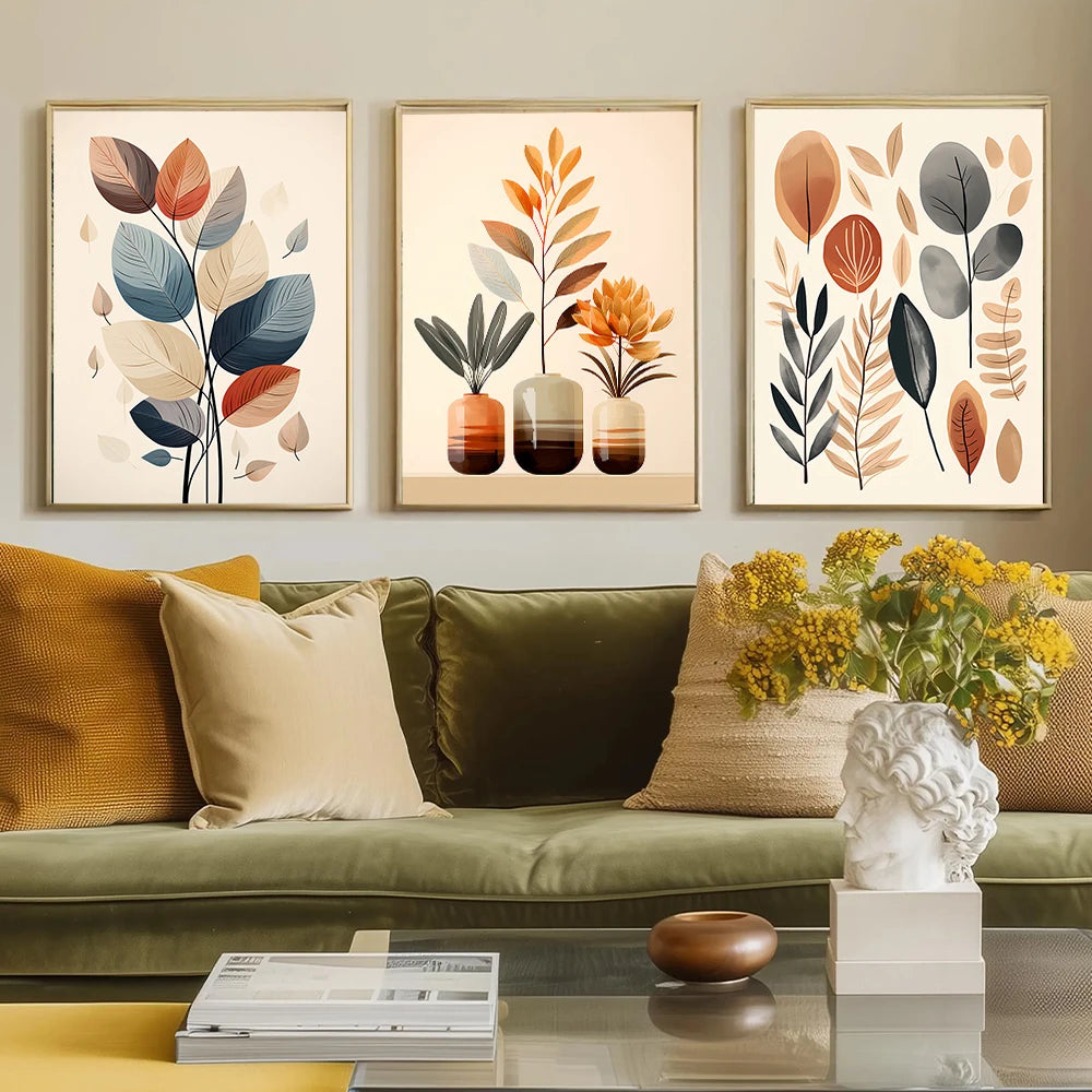 Retro Leaf Canvas Wall Art – 3 Piece Set by Snagg A Print