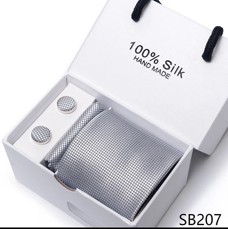 Solid Colour Necktie with Matching Handkerchief & Cufflinks - SB207 - Others In Fashion