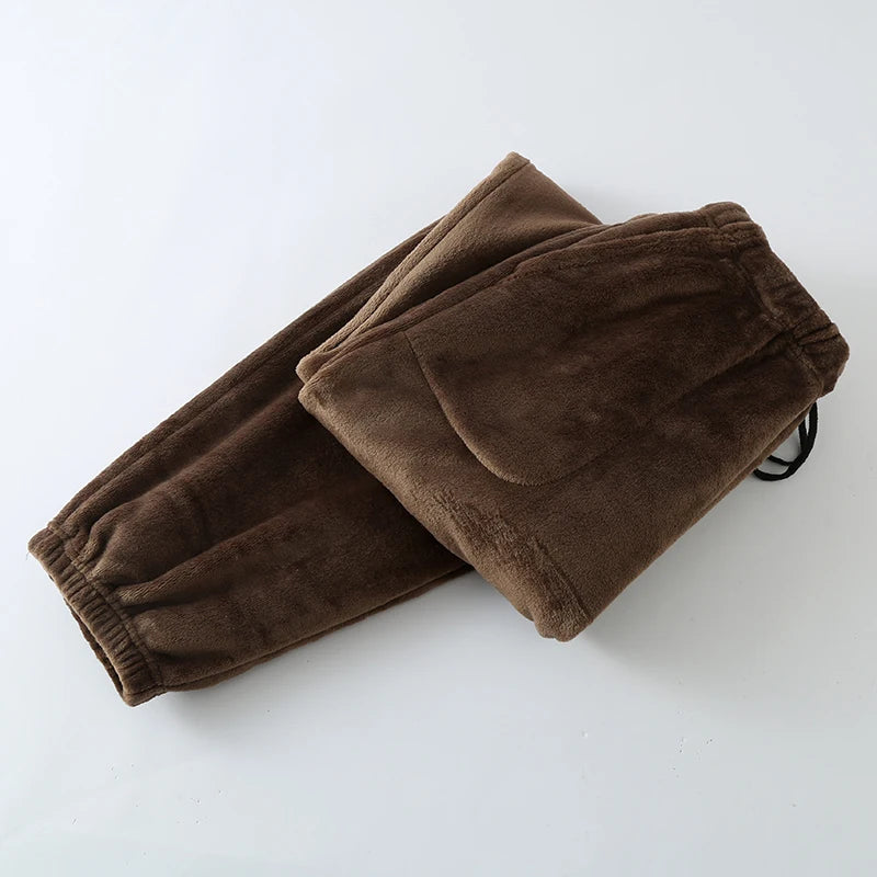 Men's Thickened Flannel Sleep Pants | Winter Loose High Waist Straight Leg Coral Velvet Fleece