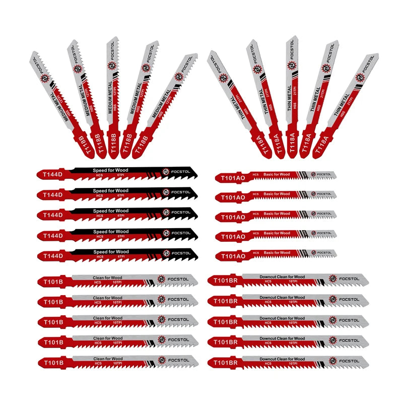 HSS Jigsaw Blades Set 30/50pcs | Assorted T-Shank Replacement Blades for Wood Plastic Metal Cutting