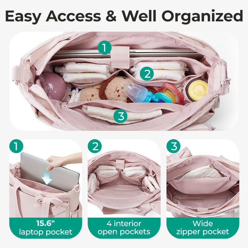 Multifunctional Diaper Bag – Large Capacity Mommy Handbag with Changing Mat & Stroller Organiser