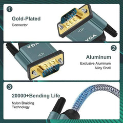 HDMI to VGA Cable – Aluminium Alloy Shell, Nylon Braided, Gold-Plated for Computers, Laptops & Projectors