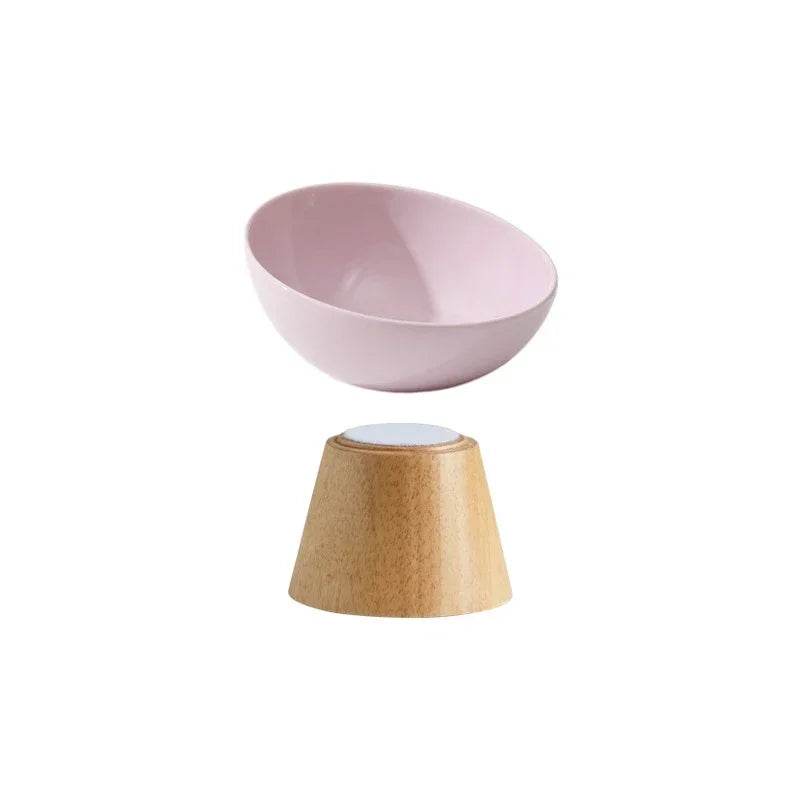 Cat Tilted Ceramic Bowl with Wooden Stand - SnaggIt