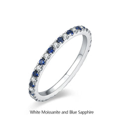Round Moissanite & Sapphire Stackable Wedding Band
