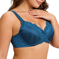 Plus Size Floral Lace Minimizer Bra | Underwire Full Coverage Non-Padded Everyday