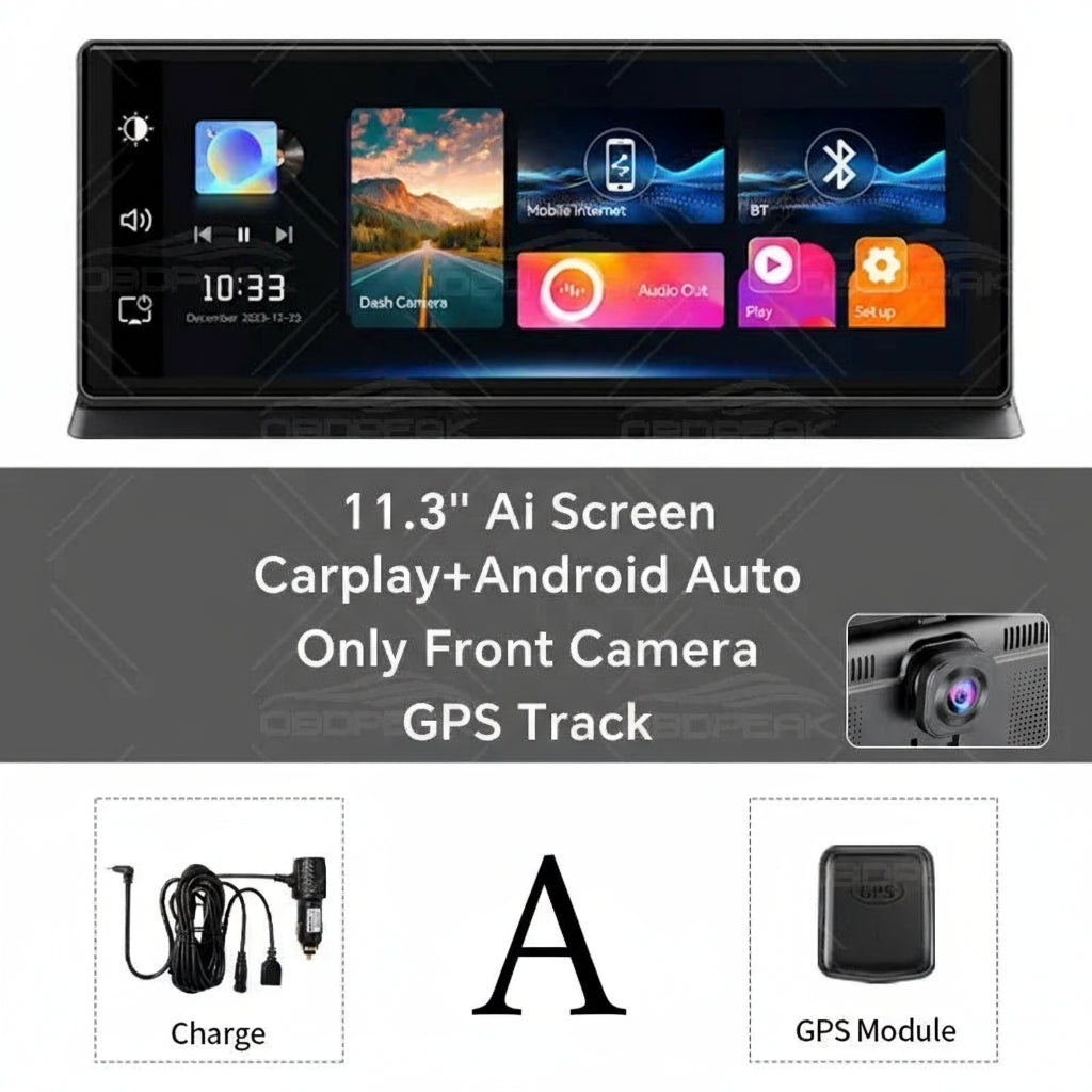 11.3" 4K Dash Cam – Rearview Camera DVR with CarPlay, Android Auto & GPS Navigation by Snagg A Car DVR