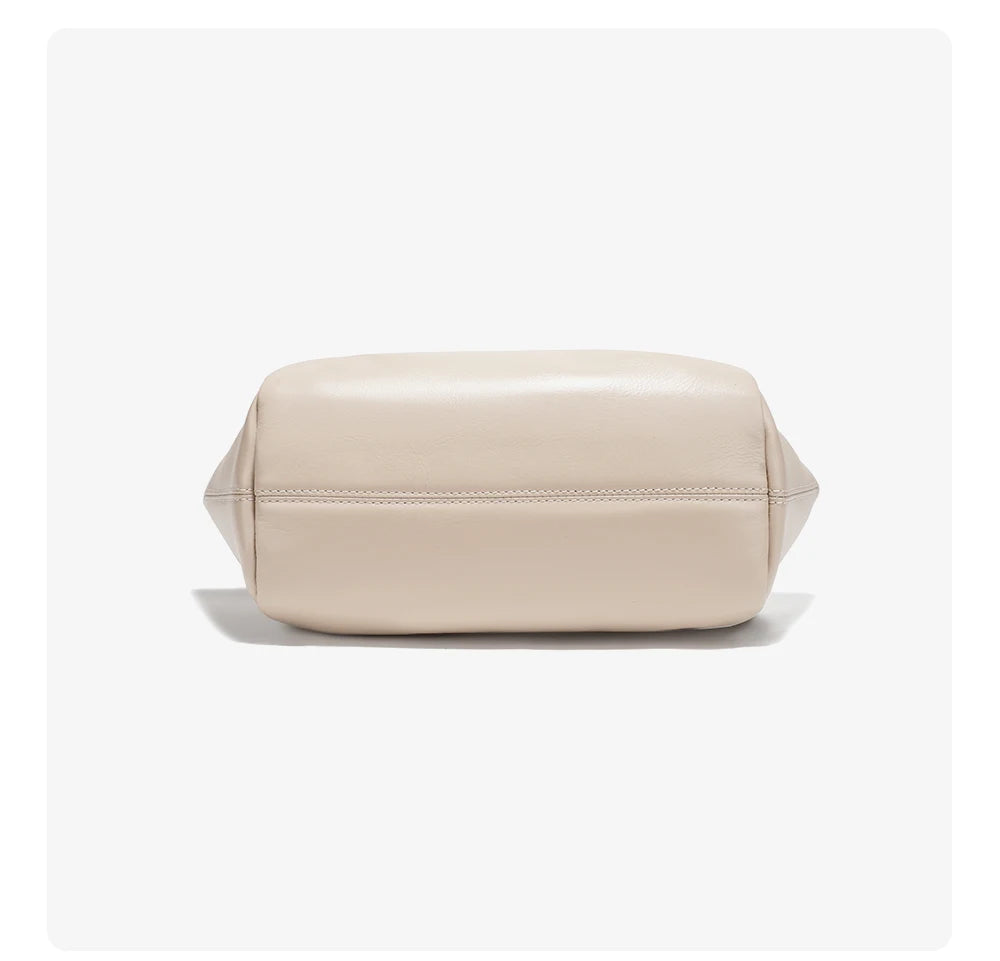 Ruched Genuine Leather Small Satchel