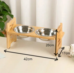 Elevated Stainless Steel Dog & Cat Bowls with Bamboo Stand by Snagg A Feeder