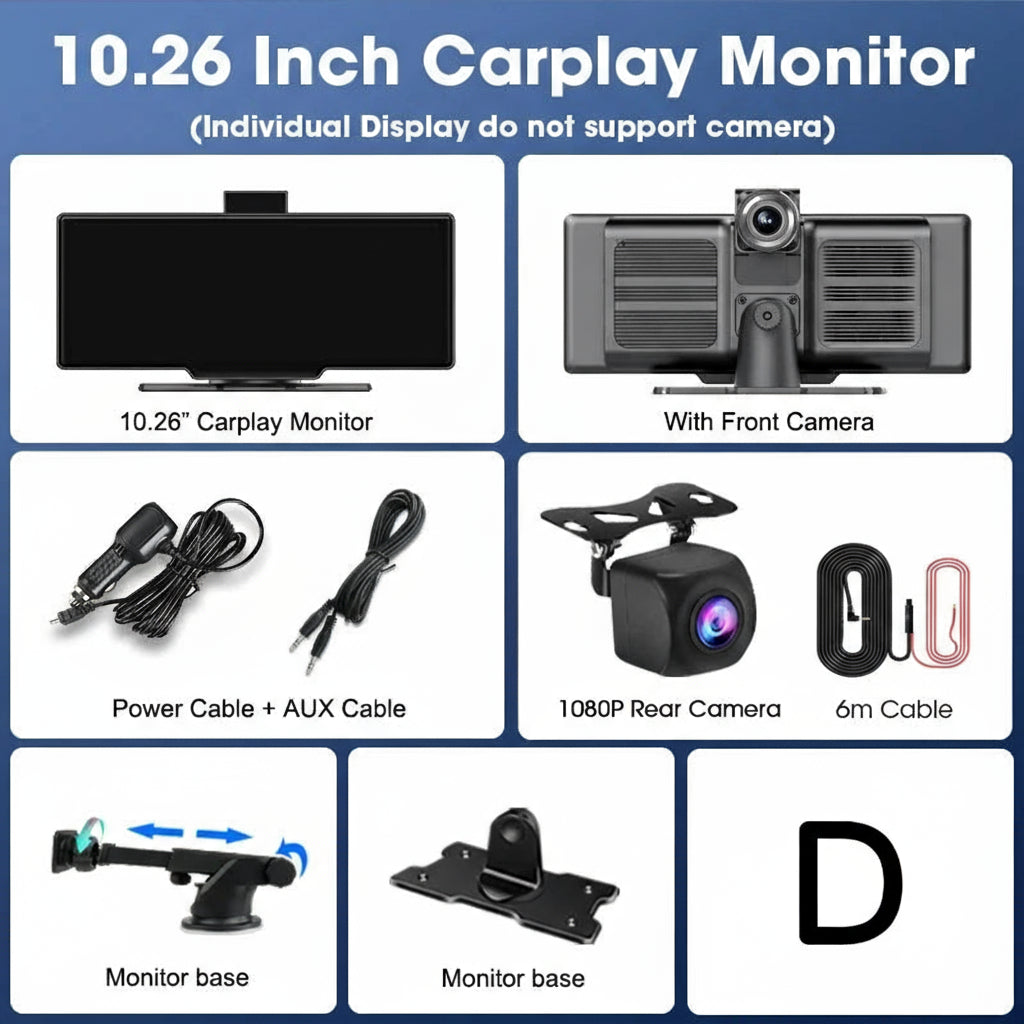 10.26" 4K Dash Cam And Rearview Mirror Car Video Player with Wireless CarPlay by Snagg A Car DVR