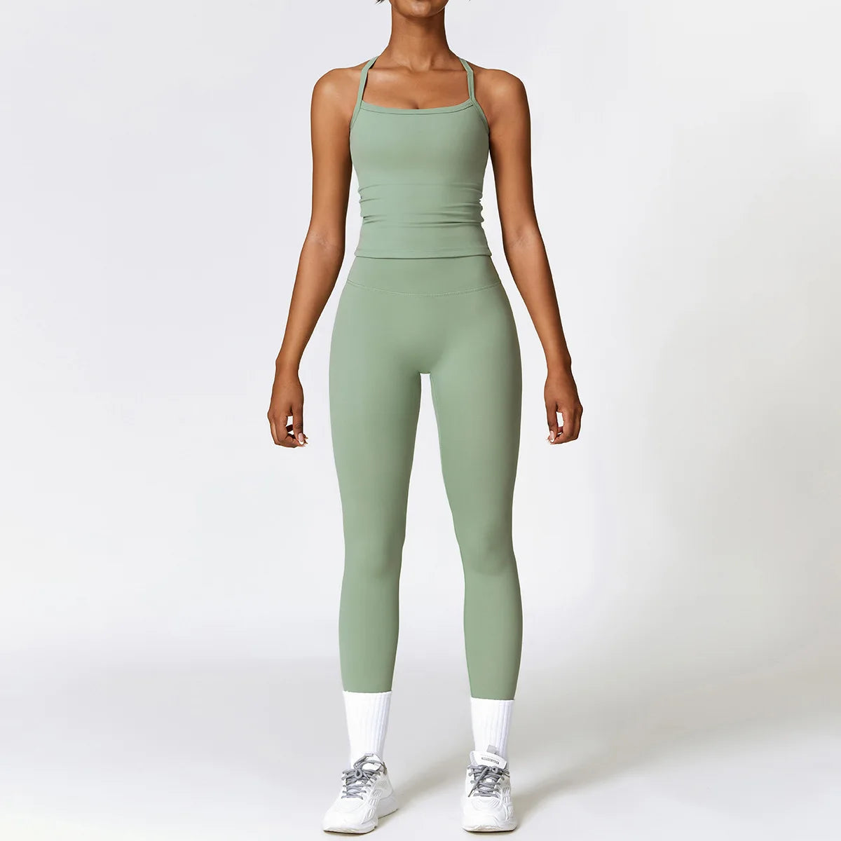 Women's 2-Piece Seamless Long Sleeve Crop Top Yoga Set | High Waist Leggings Gym Fitness Suit