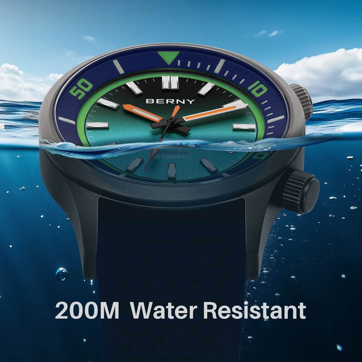 BERNY Titanium Diver’s Watch – Miyota 8215 | 200M (Silicone Strap) - SnaggIt