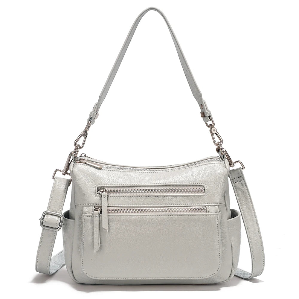Cowhide Leather Multi-Pocket Crossbody Handbag – Fashion Shoulder & Commuter Shopper Bag for Women