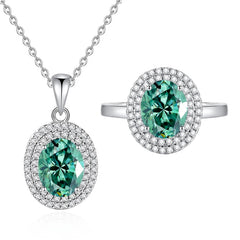 2ct Elliptical Moissanite Ring & Necklace Set