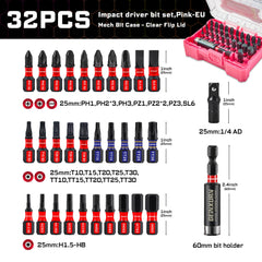 32PCS Impact Screwdriver Bits Set – PH/SL/PZ/Torx/Hex Multi Insert Bits with Magnetic Bit Holder & Adapter