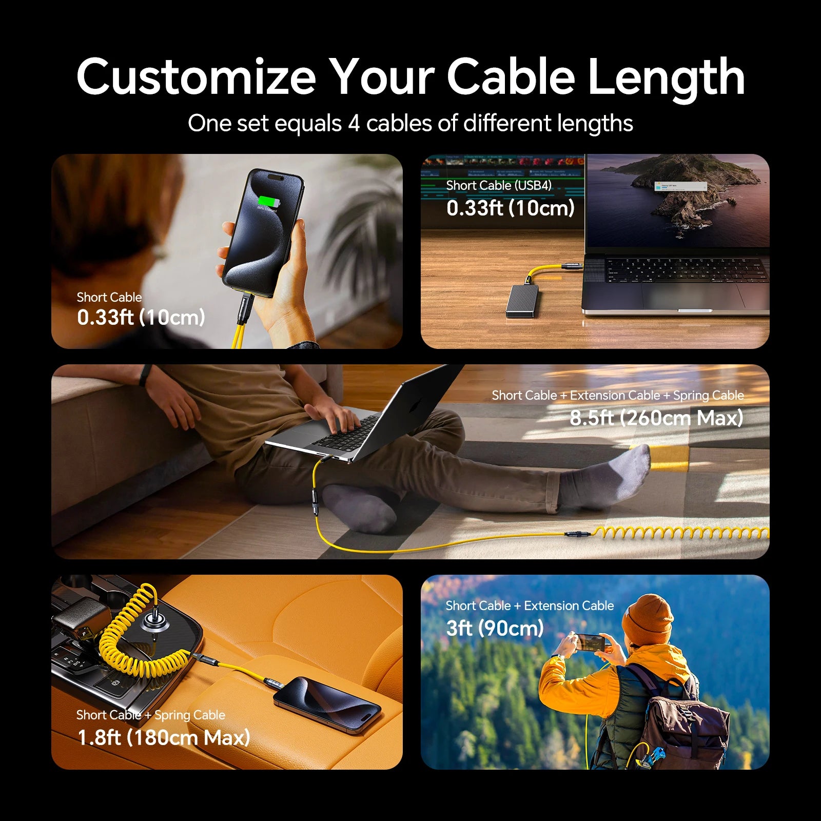 240W / 8K / 40Gbps Creative Power Cable Set – Multi-Length USB-C (0.33ft to 8.53ft)